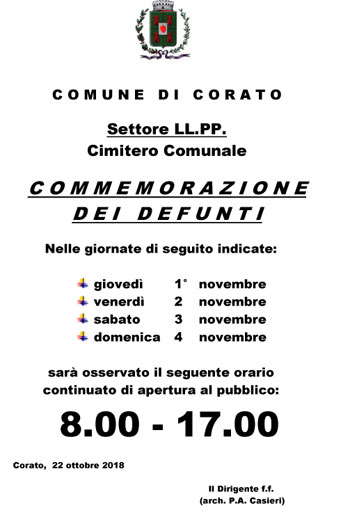 Orario Cimitero Comunale per Commem.Defunti