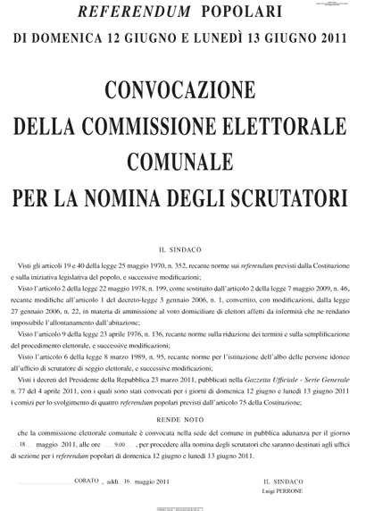 Convocata Commissione Elettorale Comunale per nomina scrutatori